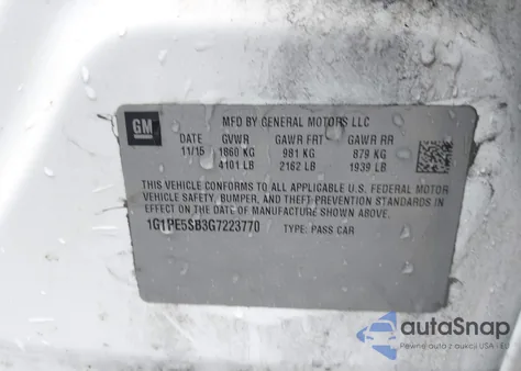 2016 Chevrolet Cruze Limited 1Lt Auto из США, поврежденный, VIN 1G1PE5SB3G7223770